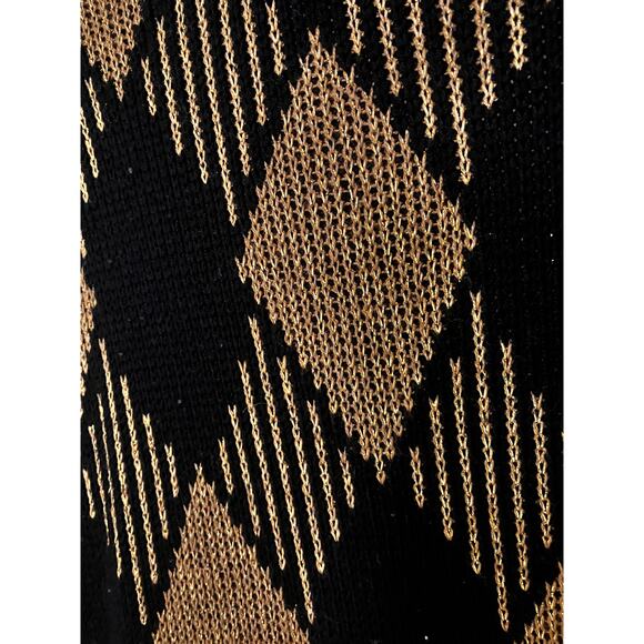 Vintage Alfred Dunner Shoulder Pad Sweater M Black Gold Argyle Glitter USA - Picture 6 of 9